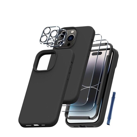 5-IN-1 iPhone 14 Plus Case with 2X Screen & Camera a. Protector  pplMatte Black - Picture 1 of 5
